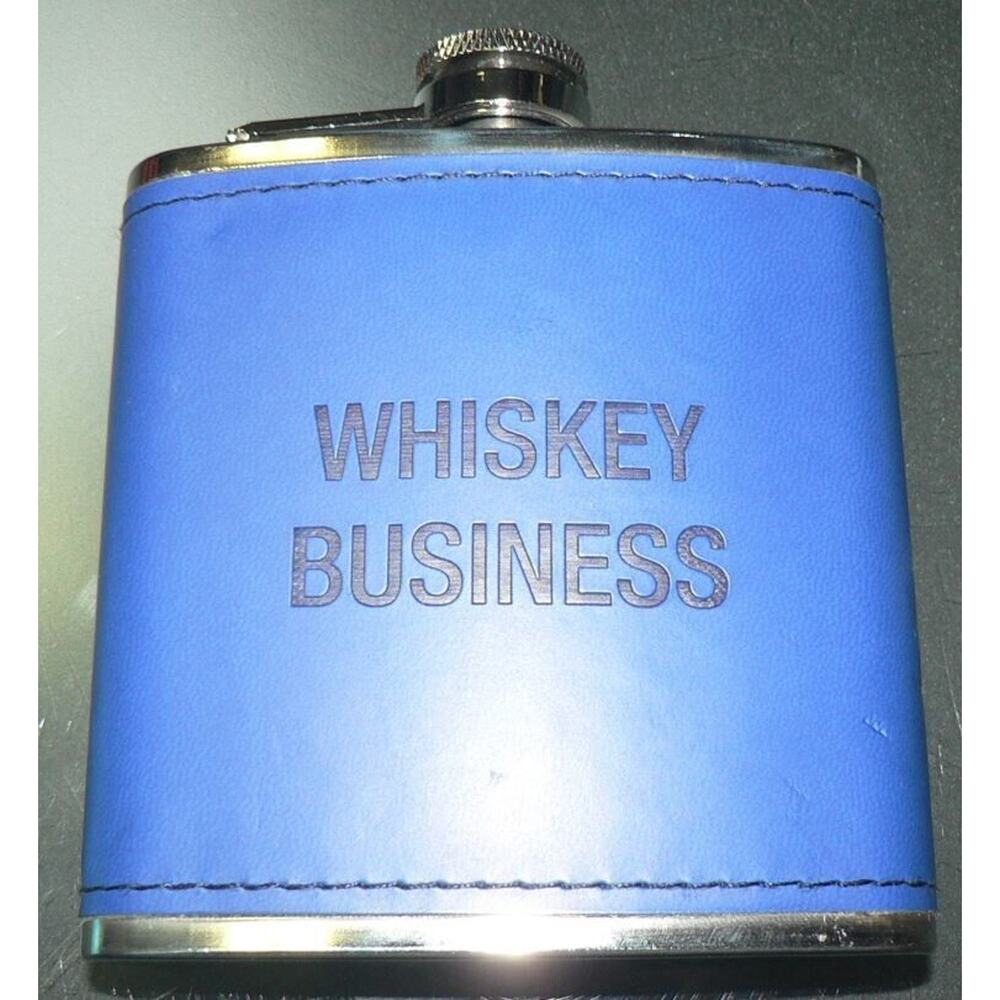About Face 6 Oz Stainless Steel Whiskey Business Blue Novelty Flask‎
